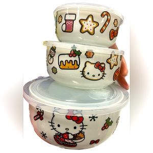 Hello Kitty Christmas White Storage/ Food Ceramic Containers 3 PIECE SET S, M, L